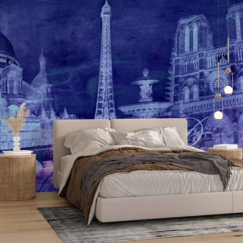 Fotobehang Vintage ansichtkaart met een charmant Parijse landschap