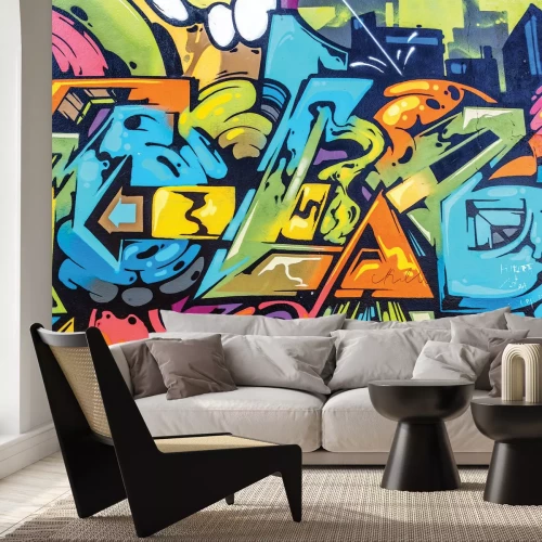 Fotobehang Dynamische, kleurrijke graffiti met een artistieke expressie