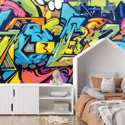 Fotobehang Dynamische, kleurrijke graffiti met een artistieke expressie