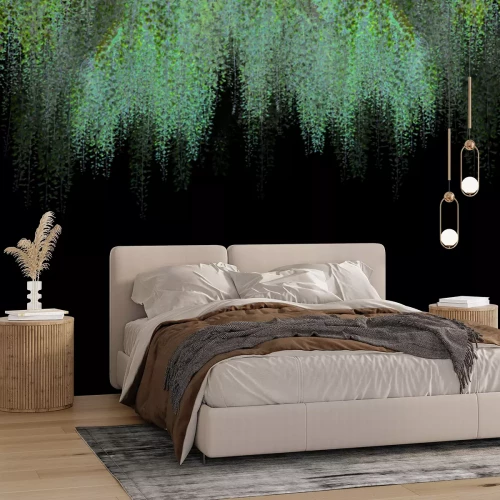 Fotobehang Delicate roze bloesems van hangende kersenbomen