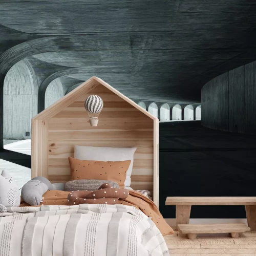 Fotobehang Het ritme van betonnen bogen in licht en schaduw