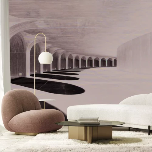 Fotobehang Het ritme van betonnen bogen in licht en schaduw