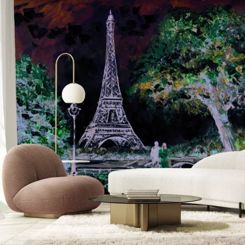 Fotobehang Aquarel van Parijs met kersenbloesems