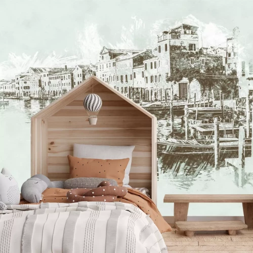 Fotobehang Een abstracte interpretatie van een Venetiaans landschap