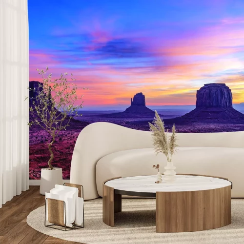 Fotobehang Woestijnrotsen verlicht met warme kleuren