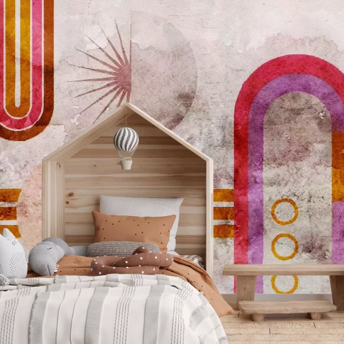 Fotobehang Een betonnen muur met een geometrische opstelling van bogen