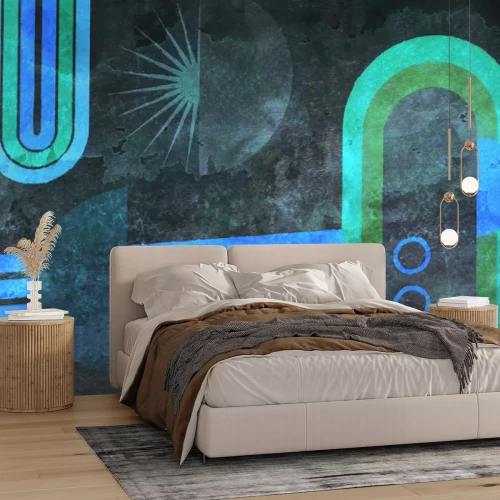 Fotobehang Een betonnen muur met een geometrische opstelling van bogen