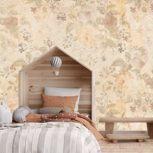 Fotobehang Subtiele wilde bloemen in beige tinten