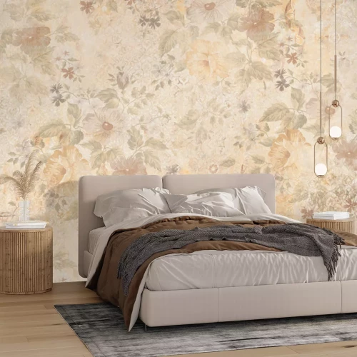 Fotobehang Subtiele wilde bloemen in beige tinten