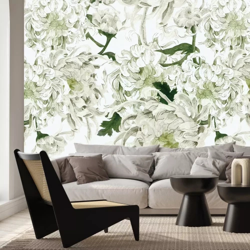 Fotobehang Sneeuwwit bloeiende pioenrozen