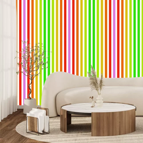 Fotobehang Een patroon van kleurrijke strepen op een lichte achtergrond