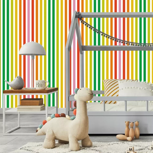 Fotobehang Een patroon van kleurrijke strepen op een lichte achtergrond