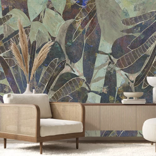 Fotobehang Patroon met wilde tropische bladeren