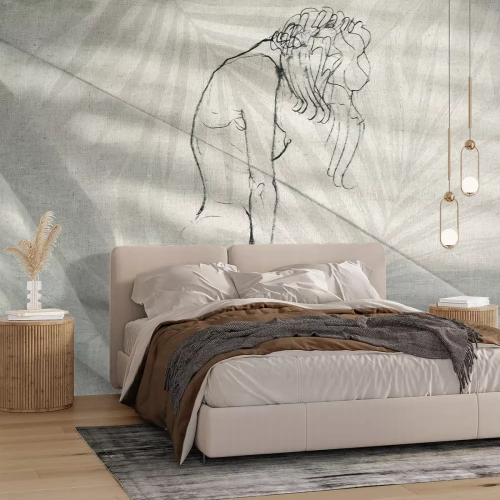 Fotobehang Decoratieve stof met een artistieke omtrek van vrouwen