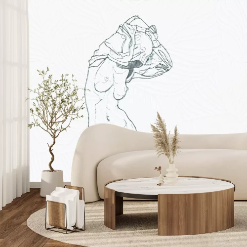 Fotobehang Een delicaat portret van een vrouw tegen een achtergrond van bladeren