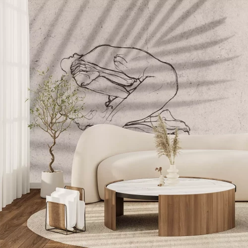 Fotobehang Een artistieke muurschildering van een liggende vrouw