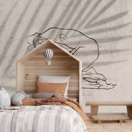 Fotobehang Een artistieke muurschildering van een liggende vrouw