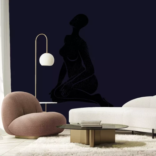 Fotobehang Een subtiele tekening van een vrouwelijk silhouet in het zwart