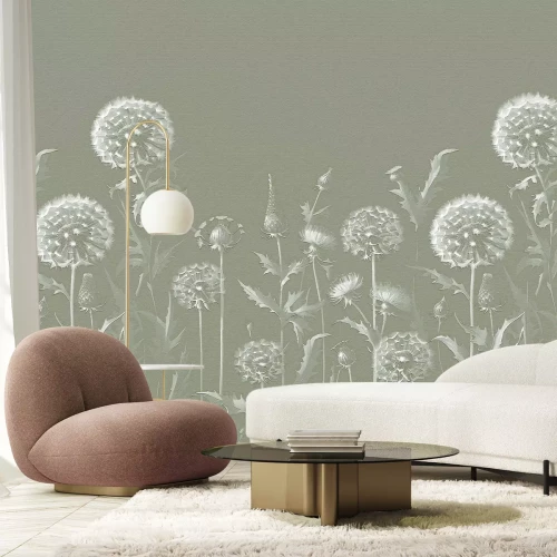 Fotobehang De lichtheid van paardenbloemen in een weideomgeving