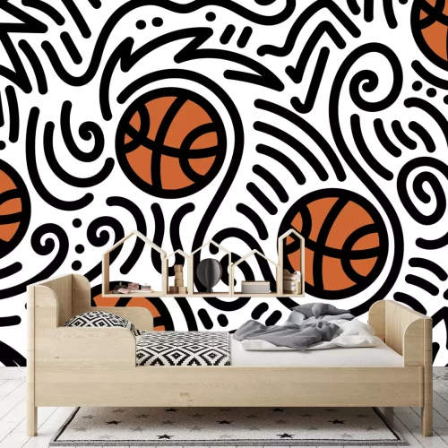 Fotobehang Een tekening met een basketbalmotief