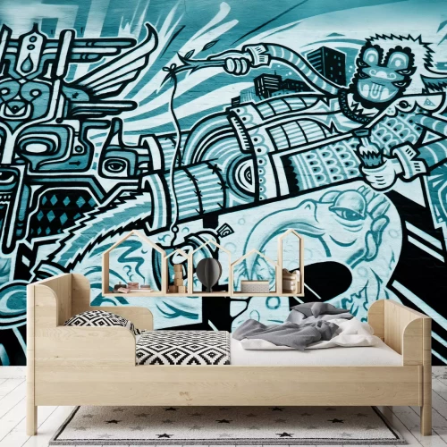 Fotobehang Graffiti met abstracte atleten