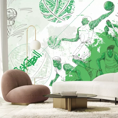 Fotobehang Een basketbalshot in een dynamische scène