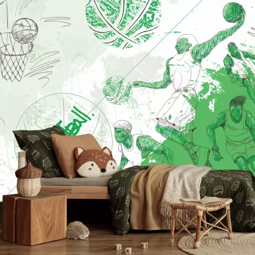 Fotobehang Een basketbalshot in een dynamische scène