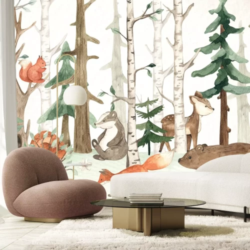 Fotobehang Schilderachtig boslandschap met een beer