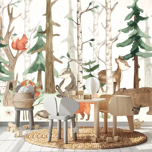 Fotobehang Schilderachtig boslandschap met een beer