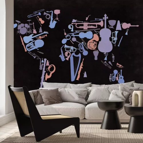Fotobehang Wereldkaart met instrumenten artistiek motief