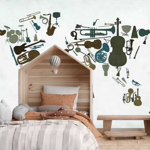 Fotobehang Wereldkaart met instrumenten artistiek motief