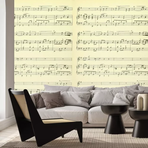 Fotobehang Een bladmuzieknotatie van een muziekstuk op papier