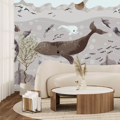 Fotobehang Walvis in de oceaan met kwallen