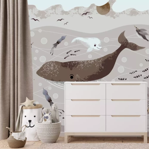 Fotobehang Walvis in de oceaan met kwallen