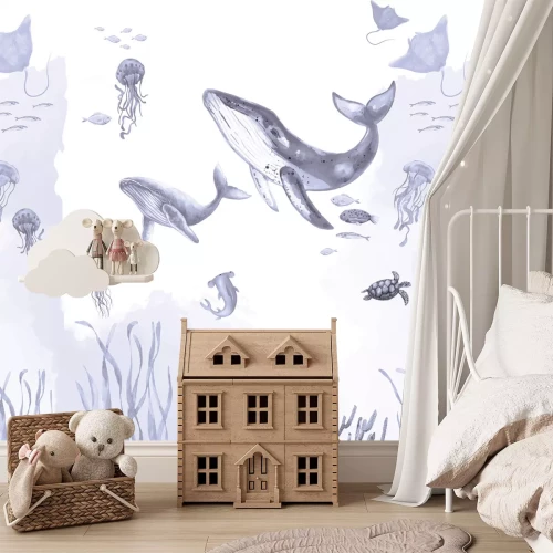 Fotobehang Walvis en kwallen in een zeegezicht