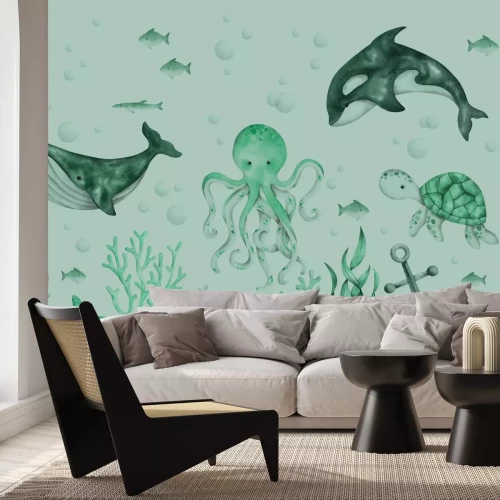 Fotobehang Onderwaterwereld met octopus en vis