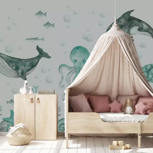 Fotobehang Onderwaterwereld met octopus en vis