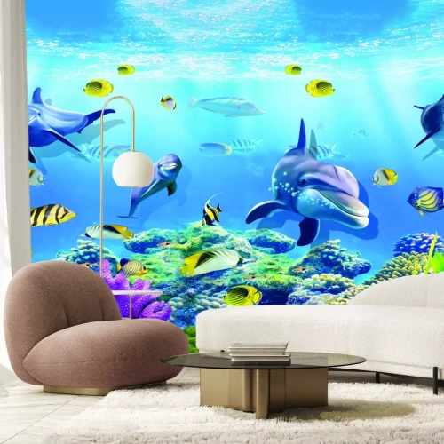 Fotobehang Onderwaterscène met dolfijnen
