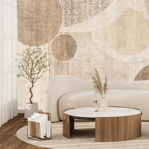 Fotobehang Cirkel- en streepvormen in een bruine opstelling