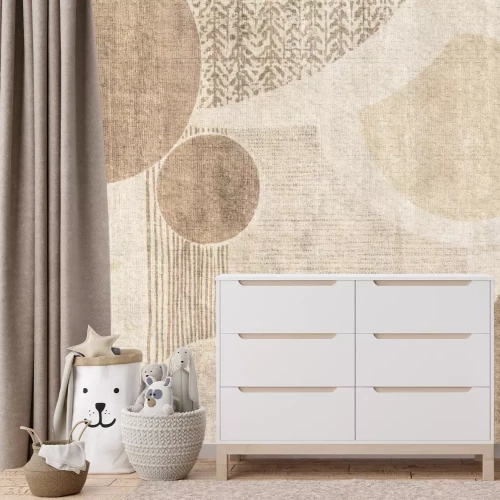 Fotobehang Cirkel- en streepvormen in een bruine opstelling