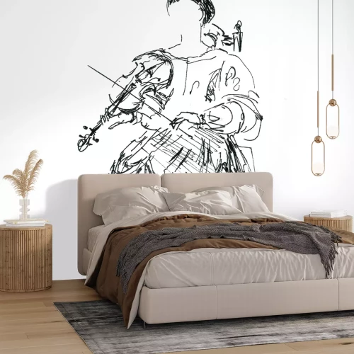 Fotobehang Schets van een vrouw die viool speelt