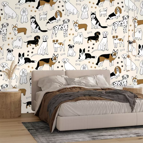 Fotobehang Getekende honden tussen poten en botten