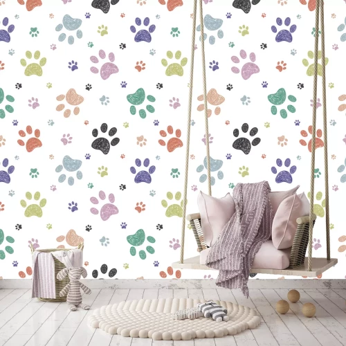 Fotobehang Decoratief patroon met hondenpoten