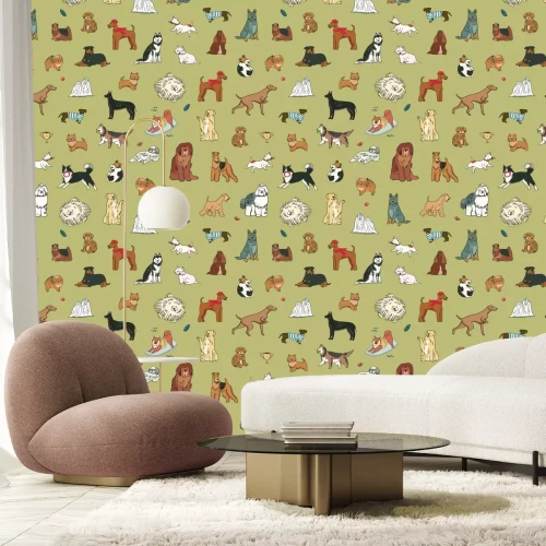 Fotobehang Modern patroon met kleine en grote honden