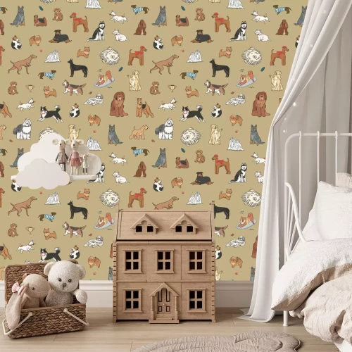 Fotobehang Modern patroon met kleine en grote honden