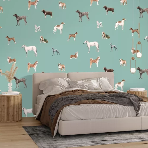 Fotobehang Verschillende honden in een decoratief arrangement