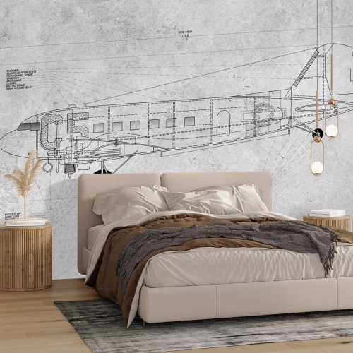 Fotobehang Tekening van een vliegtuig op een gestructureerde achtergrond