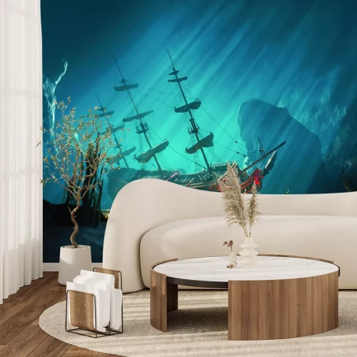 Fotobehang Een zeilschip in het donkere oceaanwater