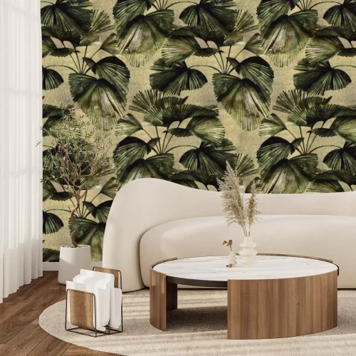 Fotobehang Groene palmbladeren in vintage stijl