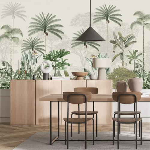 Fotobehang Tropische planten jungle groen landschap met bomen